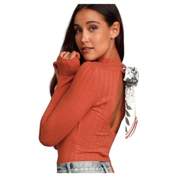 Free People Rust Red Party In The Back Long Sleeve Mock Neck Top Size S - Picture 1 of 8